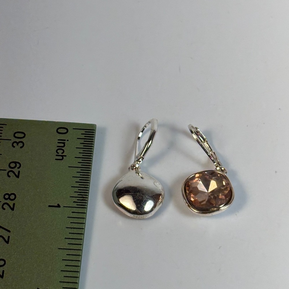 Earrings Silver Tone Pink Rhinestone‎ Y2K Fashion Elegant - Picture 4 of 7